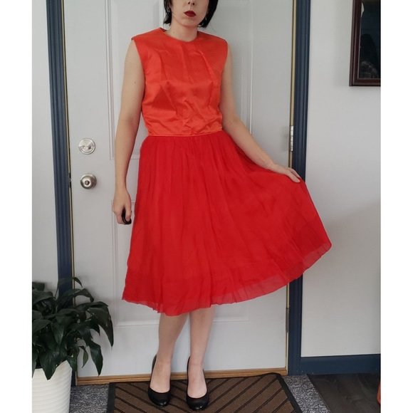 50s Hand Made Red Party Dress - Picture 1 of 4
